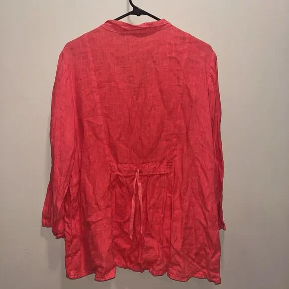 Fenini Womens Orange Linen Button Up Jacket XL Pockets Flowy Quiet Luxury Classy - Picture 5 of 10